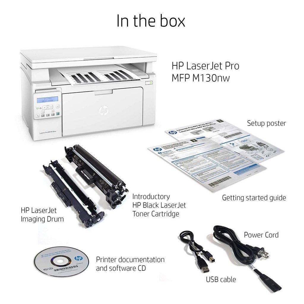 HP LaserJet Pro MFP M130nw Black & White Wireless Print-Scan-Copy Wireless Laser Printer White
